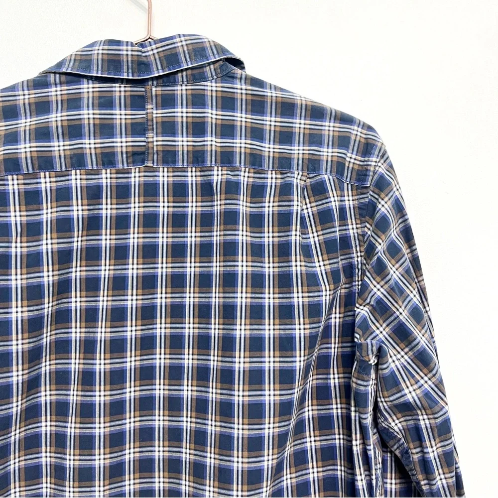 banana republic | soft wash button down shirt navy brown plaid m